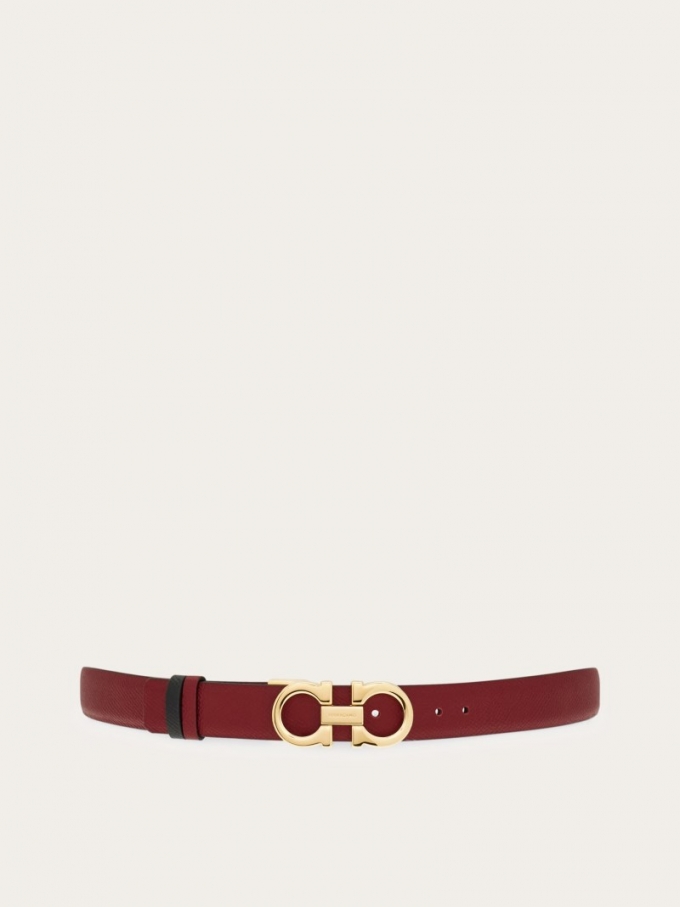 Ferragamo | Women's Adjustable And Reversible Gancini Belt - Burgundy/Black