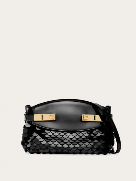 Ferragamo | Women's Hug Soft Crossbody Bag With Sequins - Black