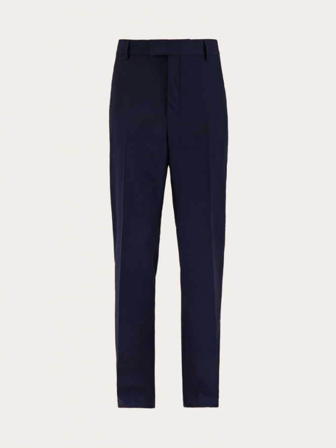 Ferragamo | Men's Flat Front Trouser - Navy Blue