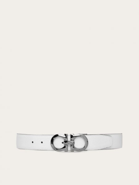 Ferragamo | Men's Reversible And Adjustable Gancini Belt - Optic White/Black