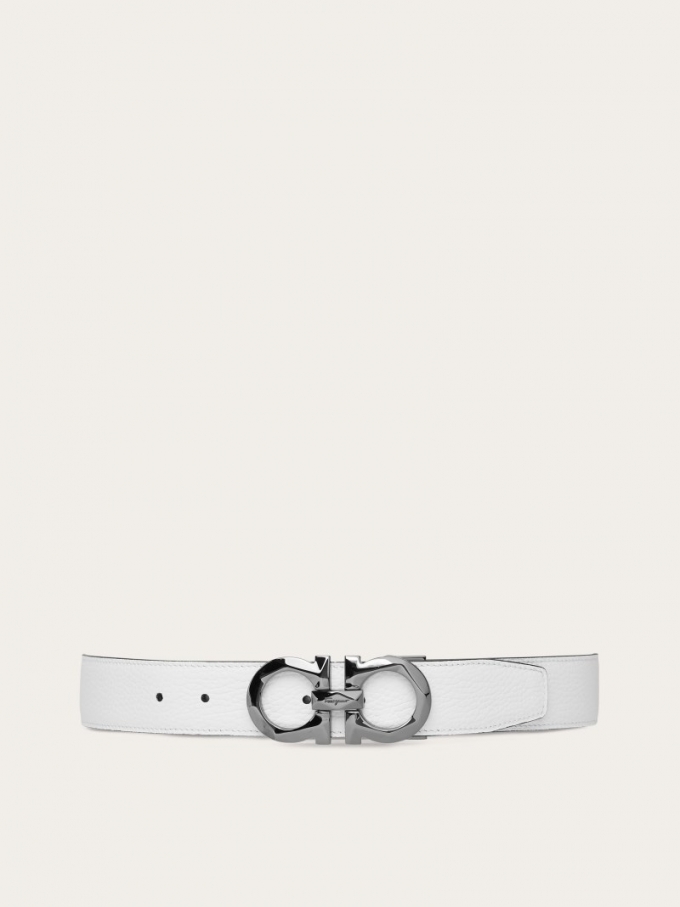 Ferragamo | Men's Reversible And Adjustable Gancini Belt - Optic White/Black