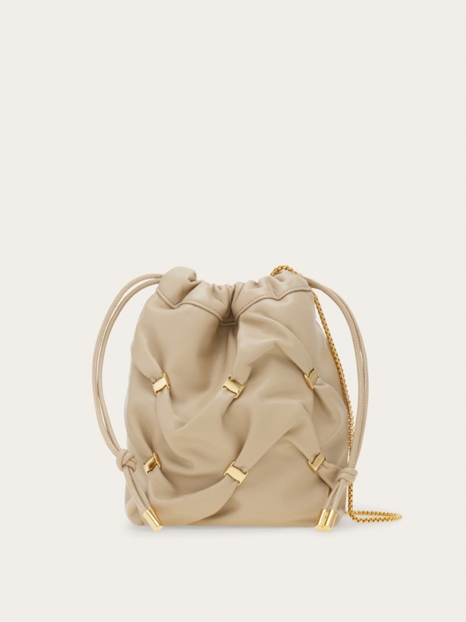 Ferragamo | Women's Mini Bucket Bag With Vara Bows - Stone