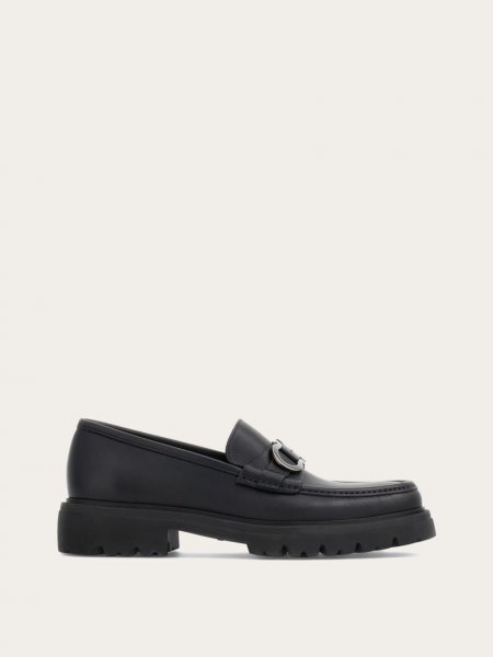 Ferragamo | Men's Moccasin With Gancini Ornament - Black