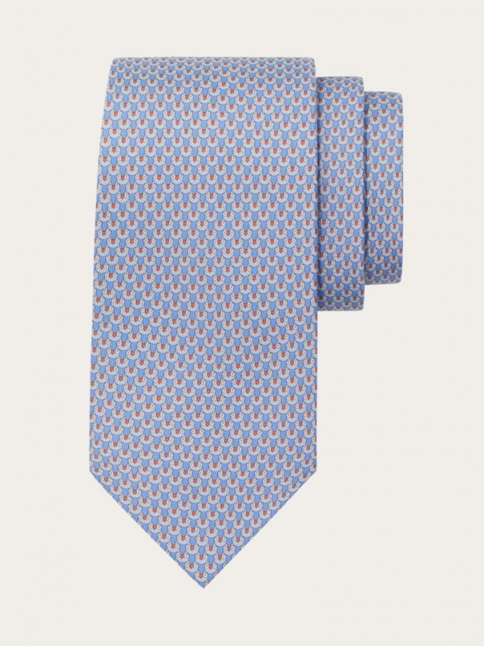 Ferragamo | Men's Owl Print Silk Tie - Light Blue