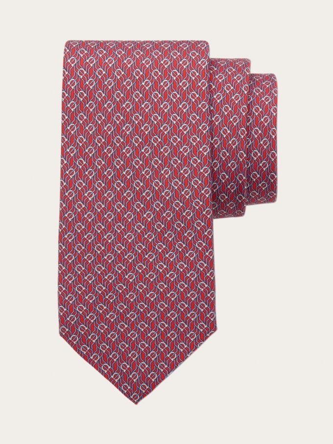 Ferragamo | Men's Tetris Print Silk Tie - Red