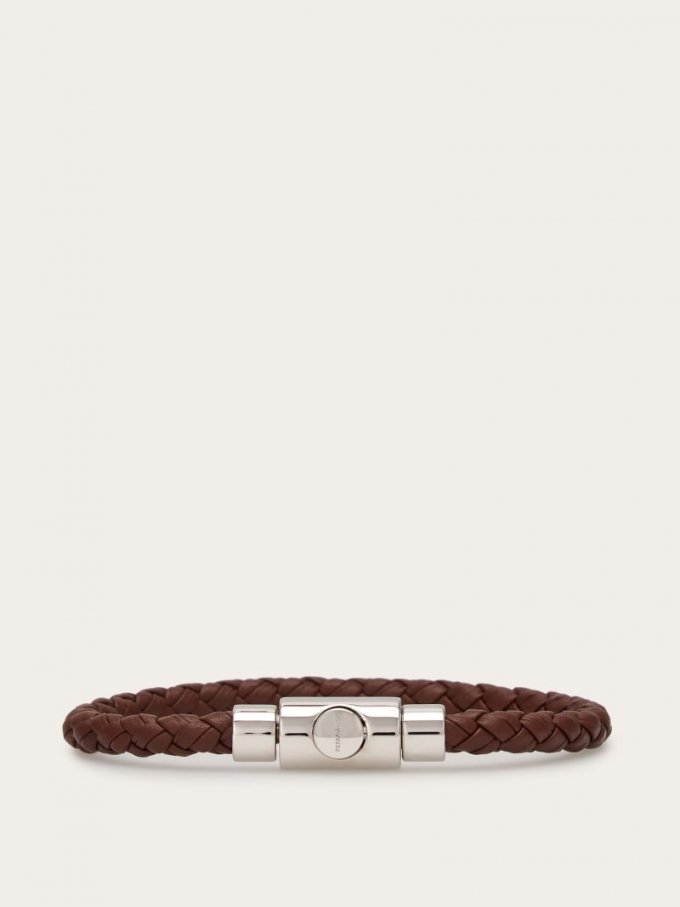 Ferragamo | Men's Braided Leather Bracelet - Brown (Size 19)