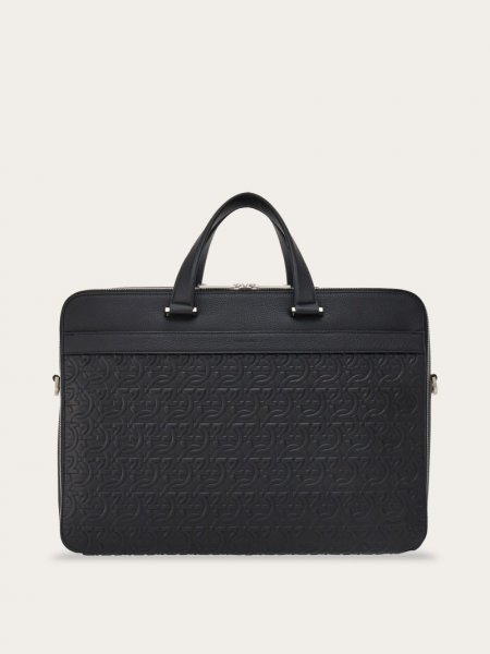 Ferragamo | Men's Embossed Gancini Business Bag - Black