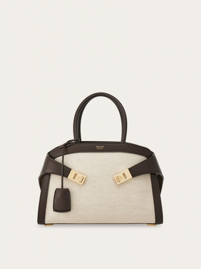 Ferragamo | Women's Hug Bicolor Handbag - Natural/Testa Di Moro