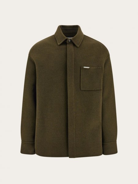 Ferragamo | Men's Cashmere-Blend Over Shirt - Olive Green