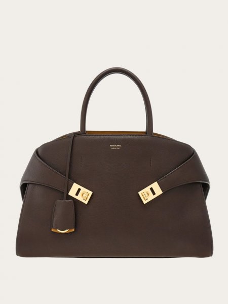 Ferragamo | Women's Hug Bicolor Handbag - Testa Di Moro/Burnt Ocher