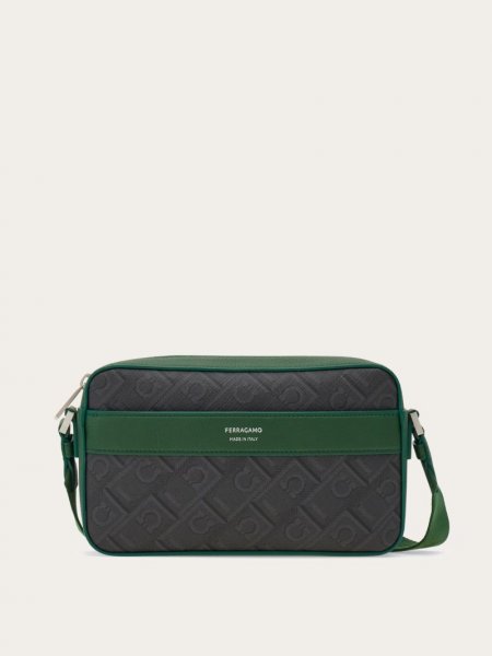 Ferragamo | Men's Monogram Crossbody Bag - Black/Grey/Forest Green