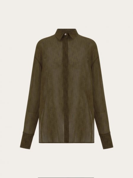 Ferragamo | Women's Monogram Shirt - Olive Green