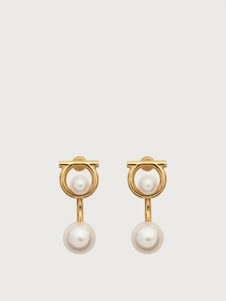 Ferragamo | Women's Gancini Earrings With Synthetic Pearls - Gold