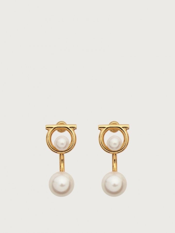 Ferragamo | Women's Gancini Earrings With Synthetic Pearls - Gold