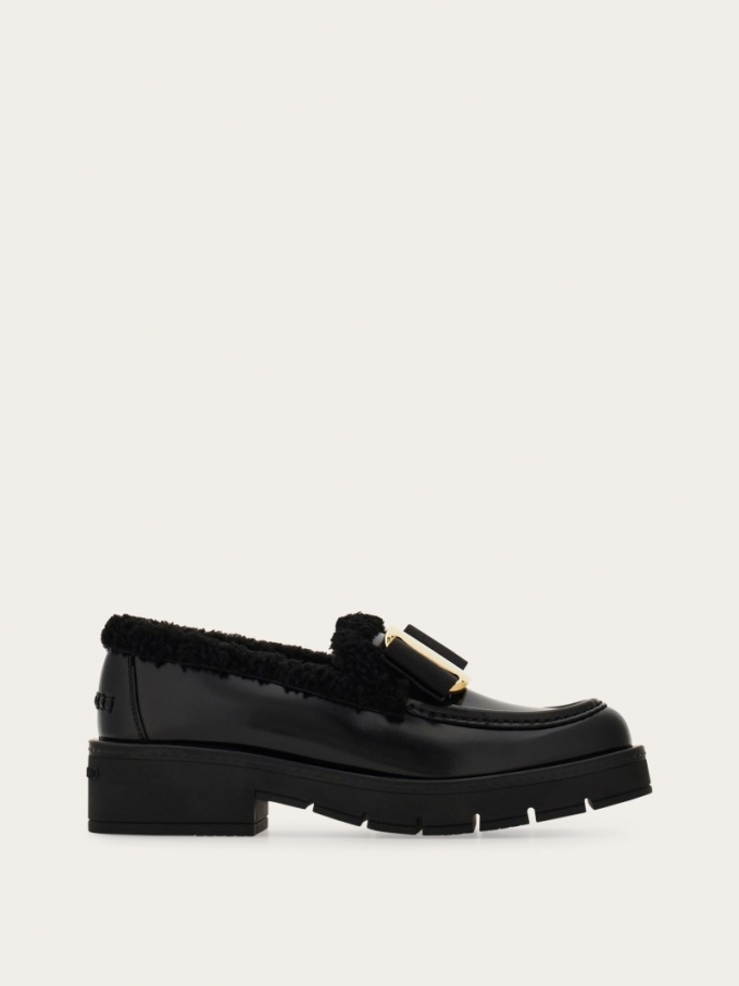 Ferragamo | Women's Merino Wool Lined Vara Bow Loafer - Black