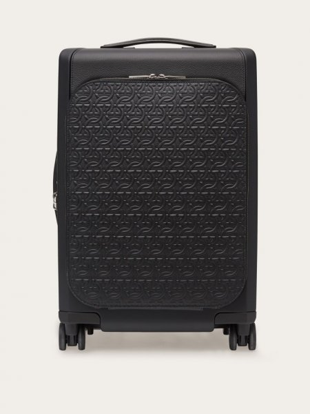 Ferragamo | Men's Trolley With Embossed Gancini Pattern - Black