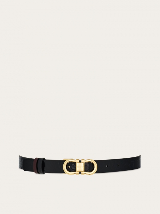 Ferragamo | Women's Reversible And Adjustable Gancini Belt - Black/Dark Barolo