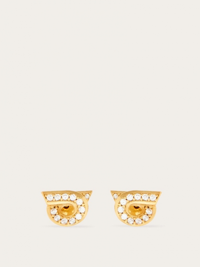 Ferragamo | Women's Gancini Earrings With Rhinestones - Gold (Size 10)