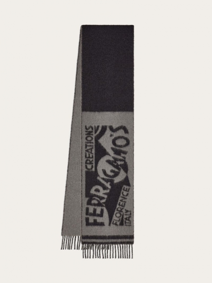 Ferragamo | Men's Venna Logo Scarf - Charcoal/Grey