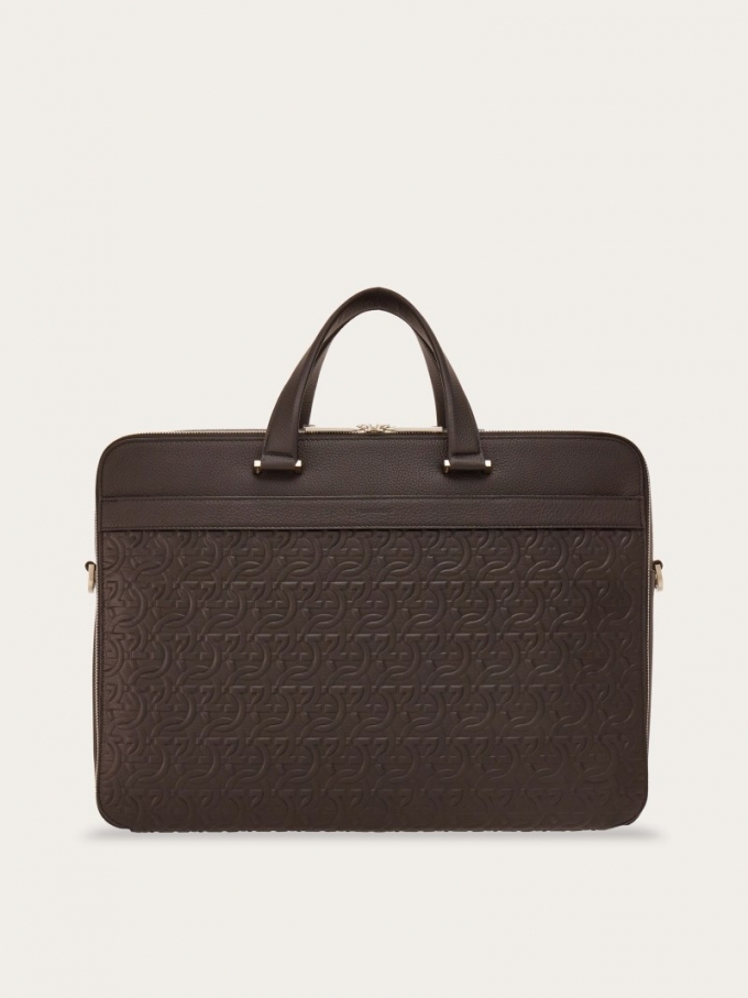 Ferragamo | Men's Embossed Gancini Business Bag - Testa Di Moro