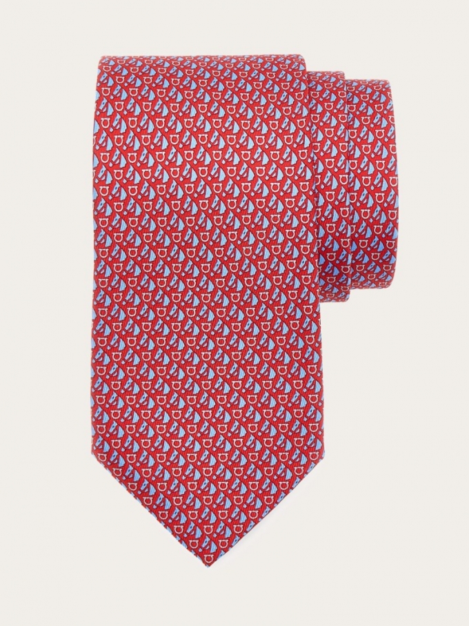 Ferragamo | Men's Equestrian Print Silk Tie - Red