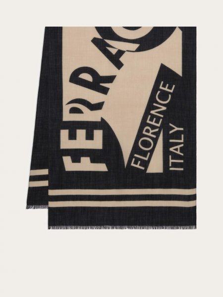 Ferragamo | Men's Maxi-Logo Stole - Black/Stone Grey