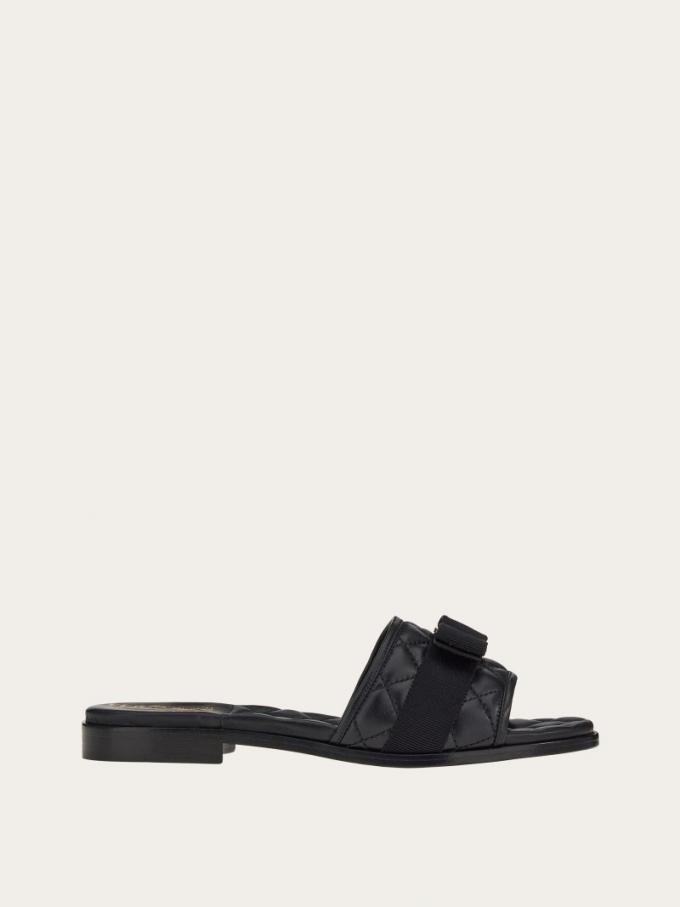 Ferragamo | Women's Quilted Slide With Vara Bow - Black