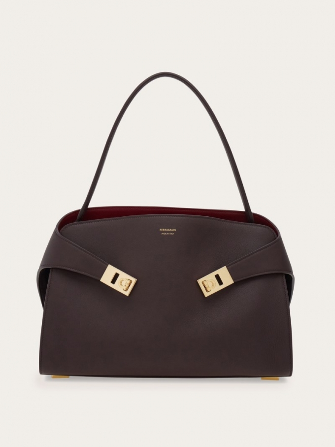 Ferragamo | Women's Hug Soft Bicolor Shoulder Bag - Oxblood