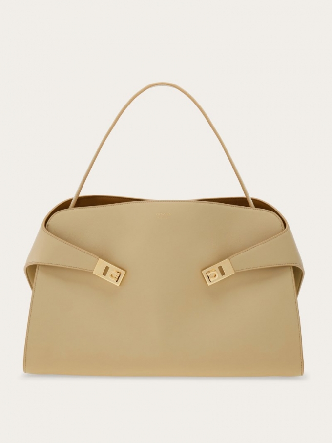 Ferragamo | Women's Hug Soft Bicolor Shoulder Bag - Stone