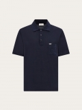 Ferragamo | Men's V-Neck Polo With Jacquard Pocket Detail - Navy Blue