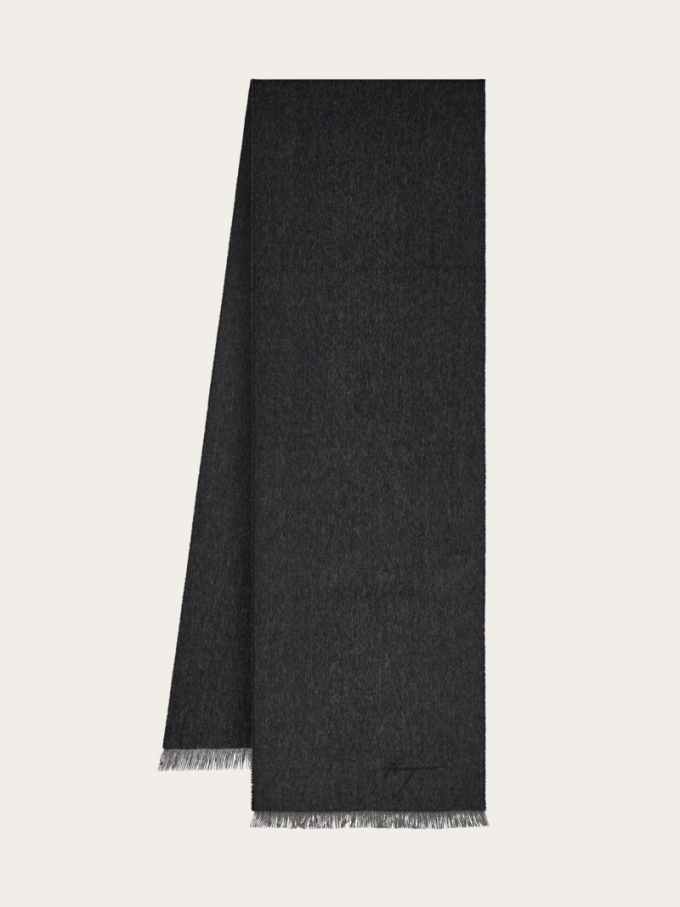 Ferragamo | Men's Cashmere Scarf - Grey/Black Ferragamo | Men's Cashmere Scarf - Grey/Black