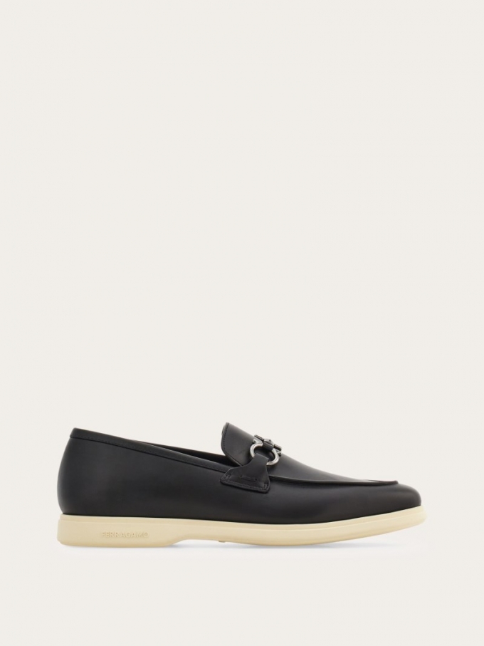 Ferragamo | Men's Casual Loafer With Gancini Ornament - Black