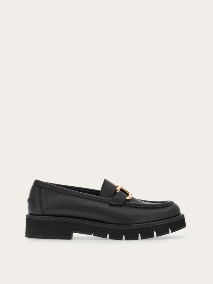 Ferragamo | Women's Moccasin With Gancini Ornament - Black