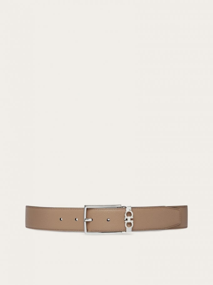 Ferragamo | Men's Reversible And Adjustable Gancini Belt - Beige/Black