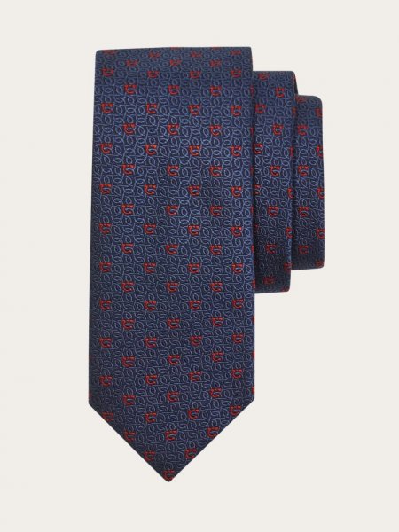 Ferragamo | Men's Gancini Jacquard Tie - Navy Blue/Red