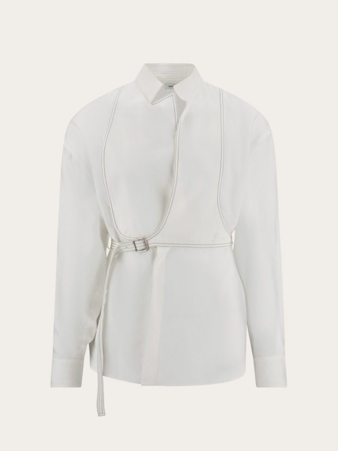 Ferragamo | Men's Bib Detail Shirt - Mascarpone