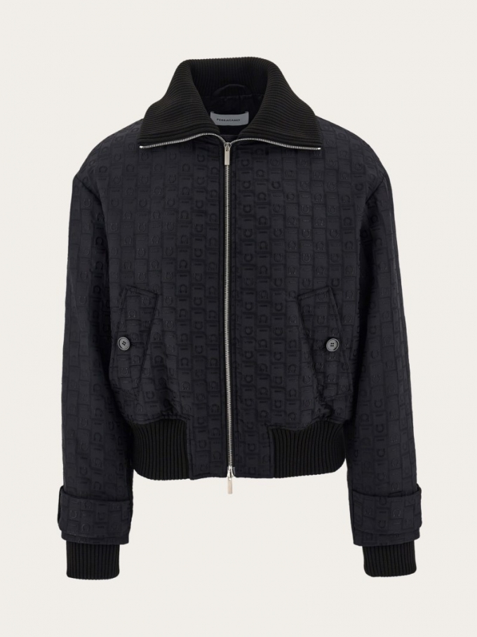 Ferragamo | Men's Blouson In Monogram Nylon - Black