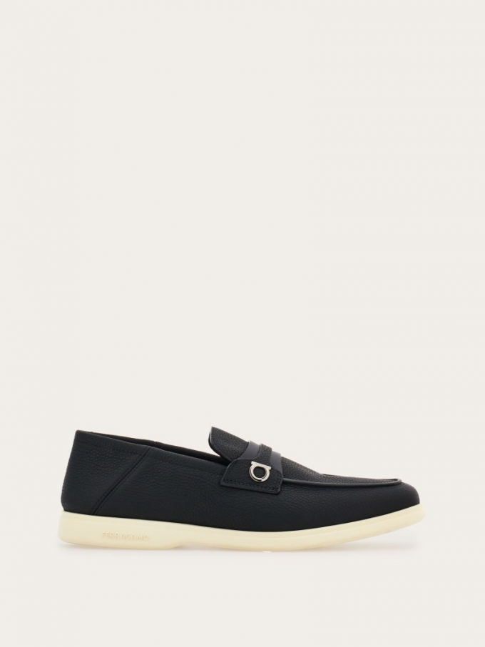 Ferragamo | Men's Deconstructed Loafer With Gancini Ornament - Black