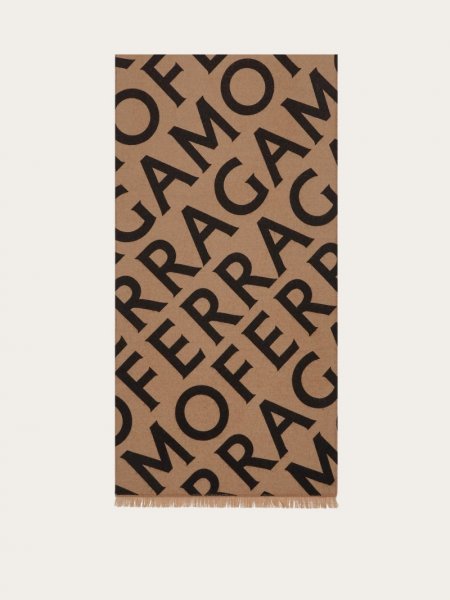 Ferragamo | Women's Double Scarf With Lettering - Black/Camel/Beige