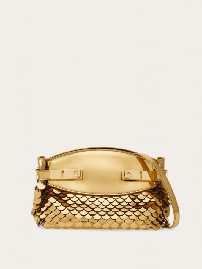 Ferragamo | Women's Hug Soft Crossbody Bag With Sequins - Gold