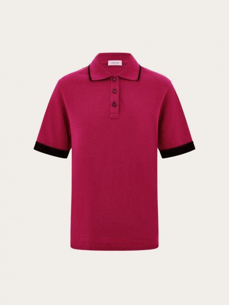 Ferragamo | Men's Polo Shirt With Contrasting Sleeve Detail - Cherry Red/Black