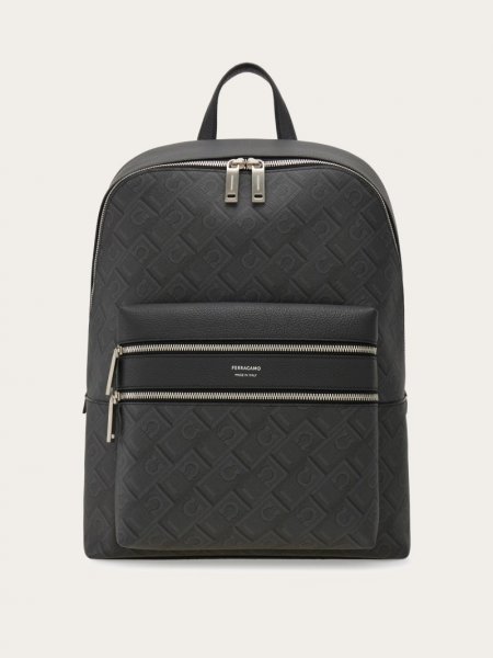 Ferragamo | Men's Embossed Backpack - Black/Grey