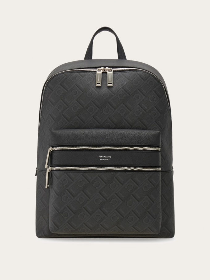 Ferragamo | Men's Embossed Backpack - Black/Grey