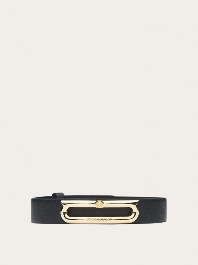 Ferragamo | Men's Bracelet With Gancini Ornament - Black