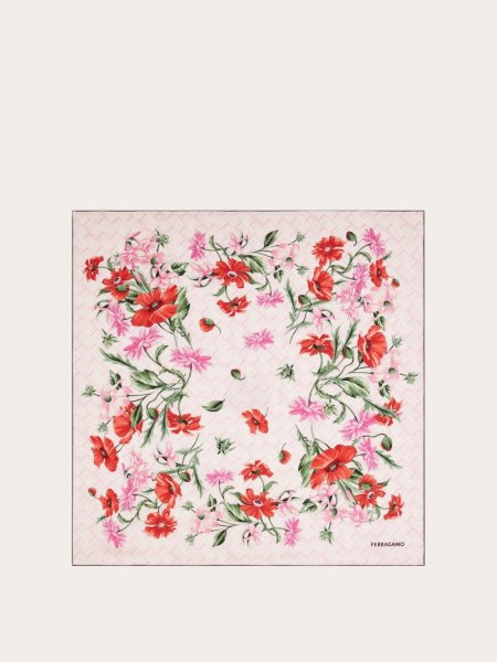 Ferragamo | Women's Bouquet Print Silk Scarf - Cotton Candy