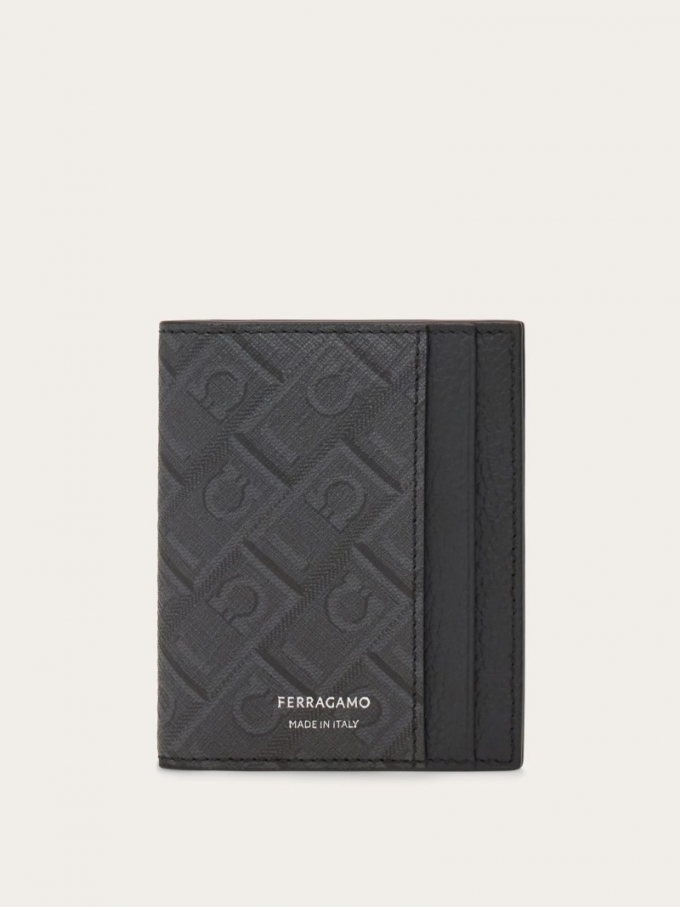 Ferragamo | Men's Monogram Credit Card Holder - Black/Grey