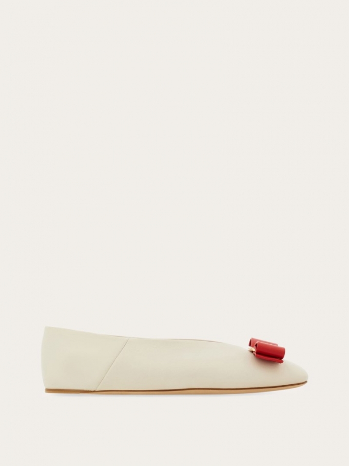 Ferragamo | Women's Vara Bow Ballet Flat - Mascarpone/Red