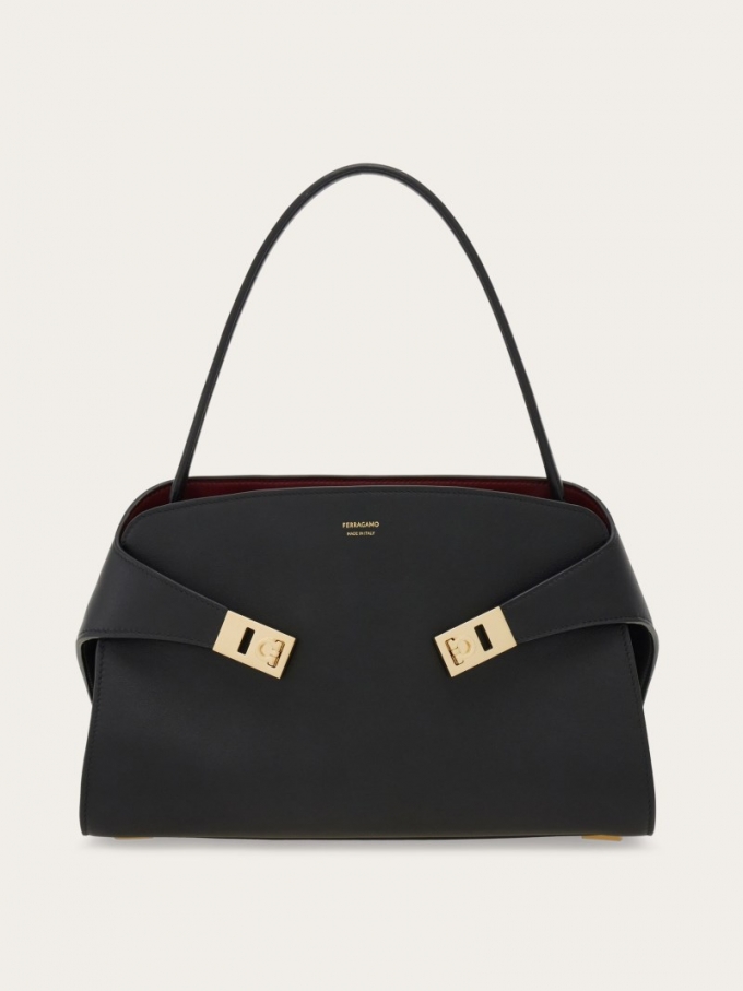 Ferragamo | Women's Hug Soft Bicolor Shoulder Bag - Black/Burgundy