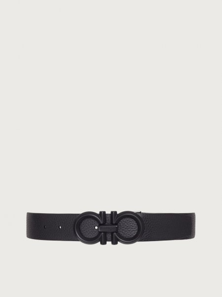 Ferragamo | Men's Reversible And Adjustable Gancini Belt - Black/Asphalt Grey