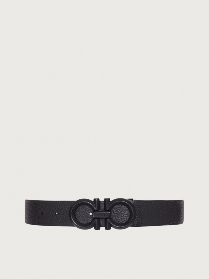 Ferragamo | Men's Reversible And Adjustable Gancini Belt - Black/Asphalt Grey